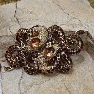 Huge Gold and Brown Snake Brooch